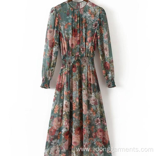 Women's Long Sleeve Chiffon Print Dress